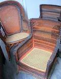 Pair of Painted Woven Wicker Armchairs and an Armrocker