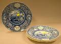 Set of Four Enoch Wood  Son Blue and White Transfer Decorated Staffordshire Pilgrim Plates