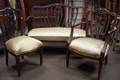 Regencystyle Upholstered Carved Mahogany Chairback Settee Armchair and Side Chair Suite