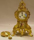 French Louis XV Style Giltmetal Mantel Clock with Inset Porcelain Panel