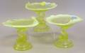 Set of Three Sandwichstyle Yellow and Opalescent Pressed Glass Dolphin Post Compotes