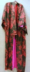 Japanese Black and Red Printed Silk Kimono