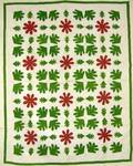 Red and Green Oak Leaf Applique Cotton Quilt