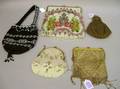 Four Ladys Beaded Purses and a Leather Purse