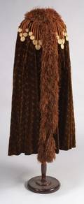 Edwardian Ladys Feathered and Applique Embellished Brown Catseye Pattern Velvet Cape