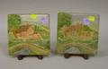 Pair of Englishstyle Arts  Crafts Scenic Decorated Ceramic Tiles