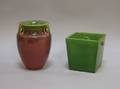 Fulper Pottery Glazed Vase and an Asian Green Glazed Pottery Square Vase