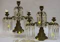 Pair of Victorian Bronze ThreeLight Mantel Garnitures with Prisms