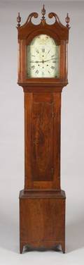 Read  Watson Federal Inlaid Birch and Cherry Tall Case Clock