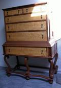 William  Mary Style Inlaid Walnut and Tiger Maple Veneer Highboy