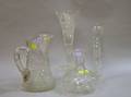 Colorless Cut Glass Pitcher Decanter and Two Vases