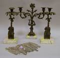 ThreePiece Victorian Renaissance Revival Patinated Bronze Garniture Set with Prisms