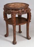 Chinese Marble Inset Carved Hardwood Table
