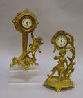 Two Art Nouveau Gilt Cast Metal Figural Table Clocks