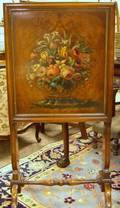Edwardian Handpainted Floral Decorated Burl Veneer and Walnut Fallfront Writ DeskFirescreen