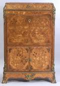 Louis XV Style Ormolu Mounted Fruitwood MarquetryInlaid Fallfront Cabinet