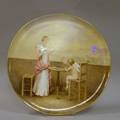 European Handpainted Cherub and Maiden Playing Dominoes Decorated Porcelain Plaque