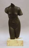 Alva Studios Black Glazed Ceramic Nude Female Torso on a Marble Base