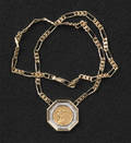 14K yellow gold coin and diamond necklace