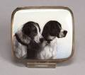 French Hunting Dogs Mineral Portrait Enameled 900 Fine Silver Cigarette Case