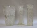 Large Czechoslovakian Colorless Cut Glass Vase and Two Other Colorless Cut Glass Vases