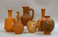 Two Bizan Ware Vases and a Pitcher Two Terracotta Vases and a Swirling Sands Vase