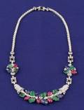 Art Deco Mughalstyle Platinum Diamond and Gemset Necklace Mauboussin Paris