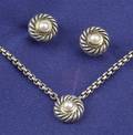 Sterling Silver and Cultured Pearl Necklace and Earstuds David Yurman