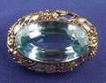 Arts  Crafts 14kt Bicolor Gold and Aquamarine Brooch