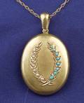 Antique 18kt Gold Turquoise and Seed Pearl Locket
