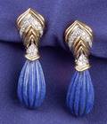 18kt Gold Lapis and Diamond Earpendants