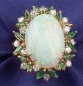 18kt Gold Opal Diamond and Emerald Ring