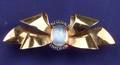 Retro 14kt Gold Moonstone and Sapphire Bow Brooch