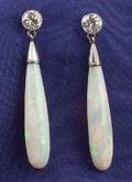 Art Deco Platinum Opal and Diamond Earpendants