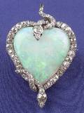 Edwardian Platinum Opal and Diamond Snake PendantBrooch