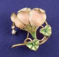 Art Nouveau 14kt Gold and Enamel Flower Pin
