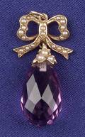 Edwardian 15kt Gold Amethyst and Seed Pearl Pendant