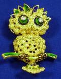 Gold Diamond and Enamel Owl Brooch