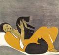 Will Barnet American b 1911 Woman and Cats
