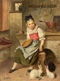 Jenny Berger French 19th Century Feeding Her Pets