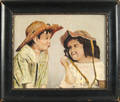 Oil on canvas of a young boy and girl