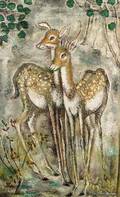 Sei Koyanagui Japanese b 1896 Two Fawns