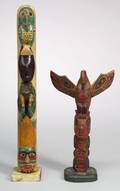 Two Polychrome Carved Wood Totem Poles