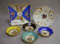 Two Meissen Handpainted Porcelain Plates and a Set of Fifteen GermanAustrian Small Octagonal Handpainted Porcelain Dishes