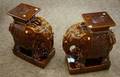 Pair of Asian Brown Glazed Ceramic Elephantform Garden Seats