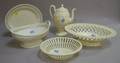 English Creamware Coffeepot Oval Plate and Three Baskets