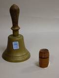 19th Century TurnedWood Handled Cast School Bell and a Turned Rosewood Barrelform Inkwell