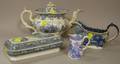 Staffordshire Transfer Decorated Razor Box Teapot Sauceboat and Creamer