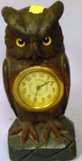 Carved Pine Owl Figural Clock with Glass Eyes