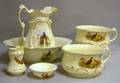 SixPiece Late Victorian Gilt and Pheasant Transfer Decorated Ceramic Chamber Set